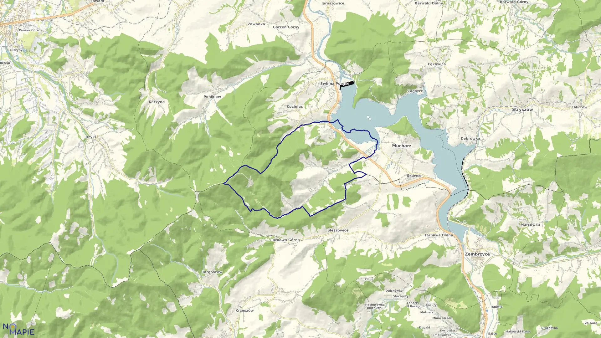 Mapa obrębu Jaszczurowa w gminie Mucharz