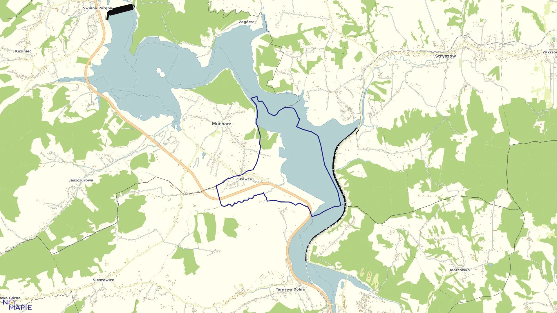 Mapa obrębu Skawce w gminie Mucharz